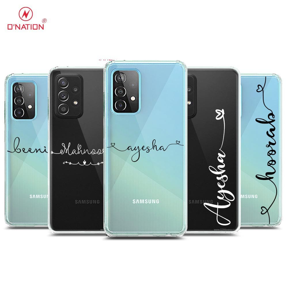 Samsung Galaxy A52 Cover - Personalised Name Series - 8 Designs - Clear Phone Case - Soft Silicon Borders