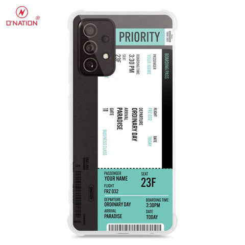 Samsung Galaxy A72 Cover - Personalised Boarding Pass Ticket Series - 5 Designs - Clear Phone Case - Soft Silicon Borders