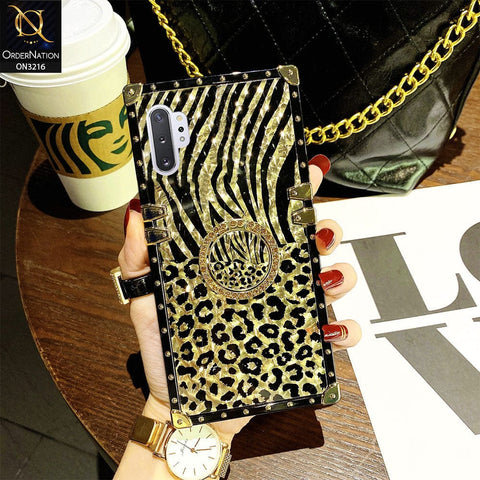 Samsung Galaxy Note 10 Plus Cover - Design1 - Trendy Stripes Pattern Golden Square Case With Matching Bling Ring Holder