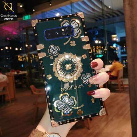 Samsung Galaxy Note 8 Cover - Green - Square Bling Diamond Glitter Soft TPU Trunk Case with Ring Holder