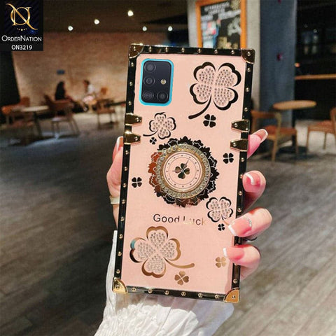Samsung Galaxy A51 Cover - Light Pink - Square Bling Diamond Glitter Soft TPU Trunk Case with Ring Holder