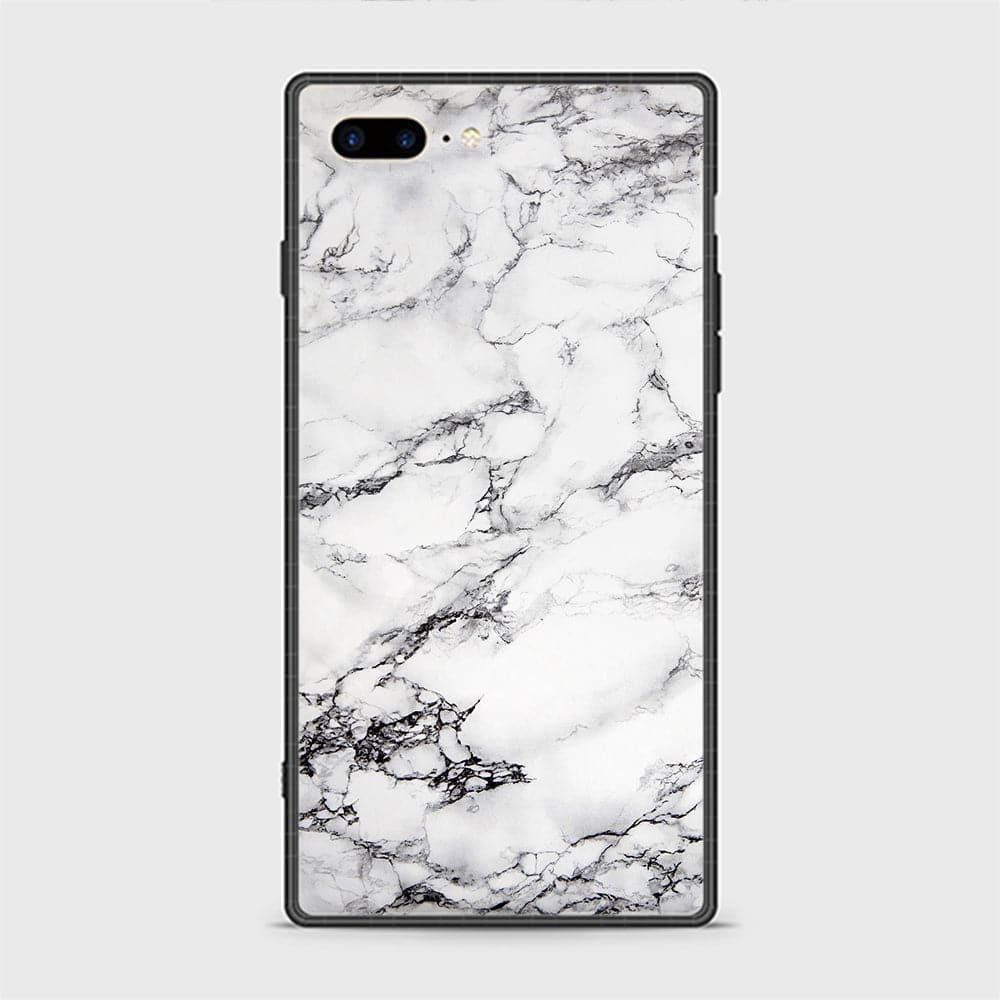 iPhone 8 Plus Cover - White Marble Series - HQ Ultra Shine Premium Infinity Glass Soft Silicon Borders Casee