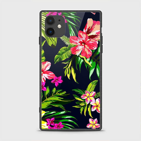 iPhone 11 Cover - Floral Series - HQ Ultra Shine Premium Infinity Glass Soft Silicon Borders Casee