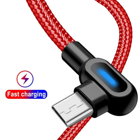 Red - 2M - Micro - Long Cord 90 Degree Usb Data Braided Led Micro Usb Charging Cable