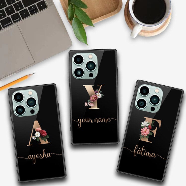 iPhone 14 Pro Cover -Personalized Alphabet Series - HQ Ultra Shine Premium Infinity Glass Soft Silicon Borders Case