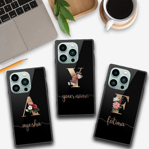 iPhone 14 Pro Cover -Personalized Alphabet Series - HQ Ultra Shine Premium Infinity Glass Soft Silicon Borders Case