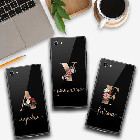 iPhone 8 / 7 Cover -Personalized Alphabet Series - HQ Ultra Shine Premium Infinity Glass Soft Silicon Borders Case