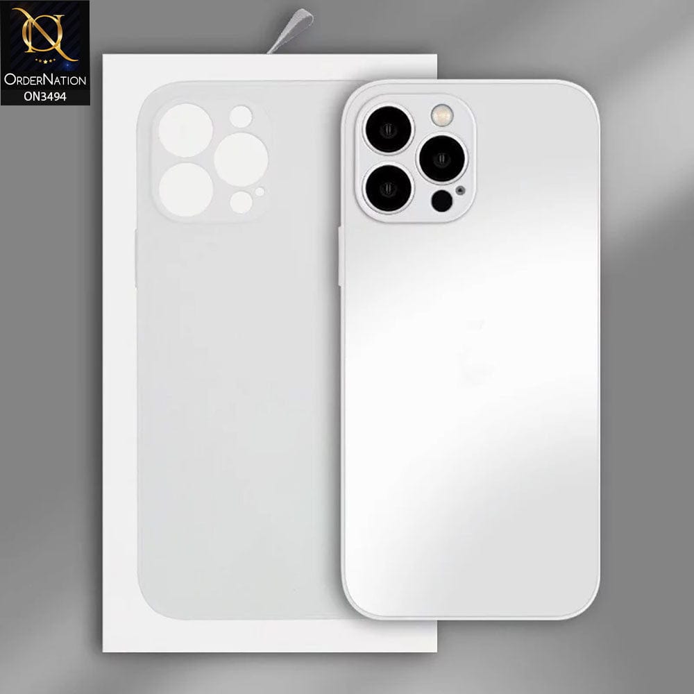 iPhone 14 Pro Max Cover - Silver - AG Frosted Glass Soft Silicone Border Case With Camera Lense Protection