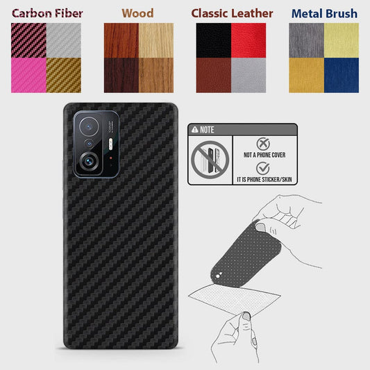 Xiaomi 11T Back Skins - Material Series - Glitter, Leather, Wood, Carbon Fiber etc - Only Back No Sides