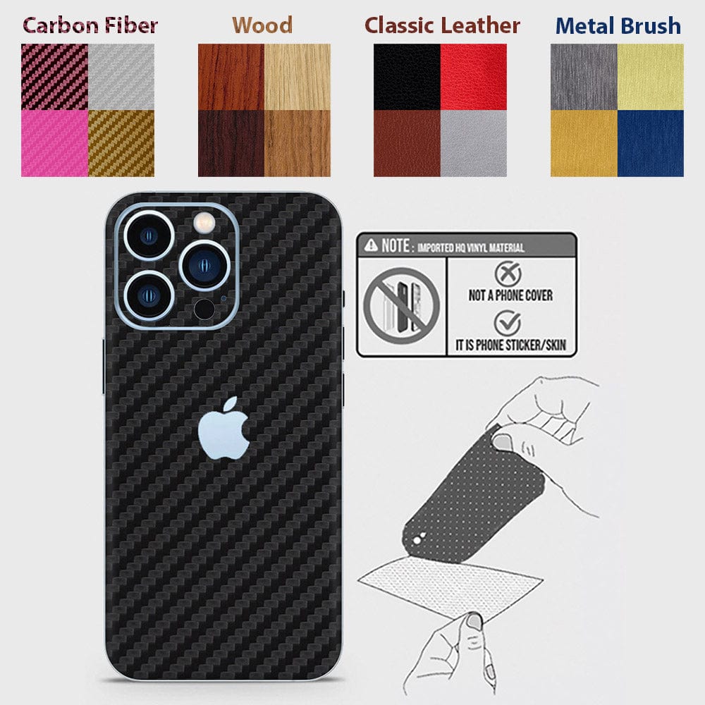 iPhone 13 Pro Max Back Skins - Material Series - Glitter, Leather, Wood, Carbon Fiber etc - Only Back No Sides