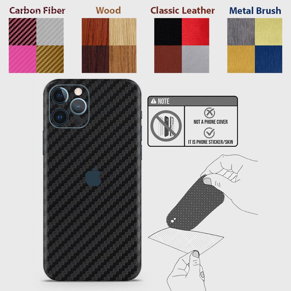 iPhone 12 Pro Back Skins - Material Series - Glitter, Leather, Wood, Carbon Fiber etc - Only Back No Sides