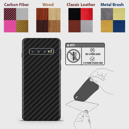 Samsung Galaxy S10 Back Skins - Material Series - Glitter, Leather, Wood, Carbon Fiber etc - Only Back No Sides
