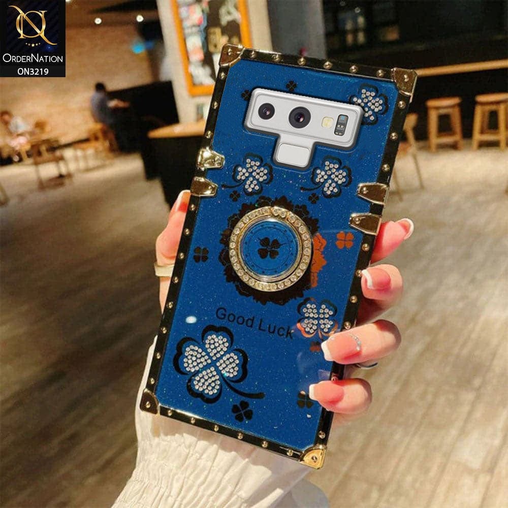 Samsung Galaxy Note 9 Cover - Blue - Square Bling Diamond Glitter Soft TPU Trunk Case with Ring Holder