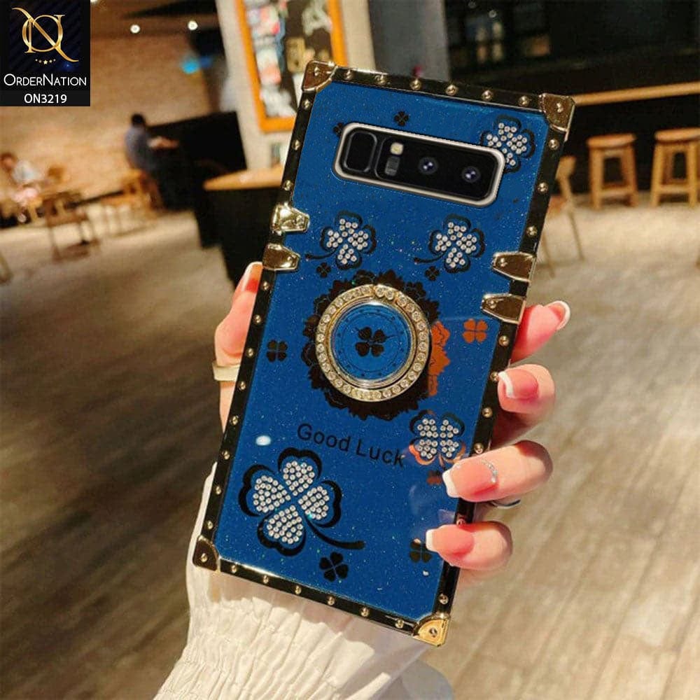 Samsung Galaxy Note 8 Cover - Blue - Square Bling Diamond Glitter Soft TPU Trunk Case with Ring Holder