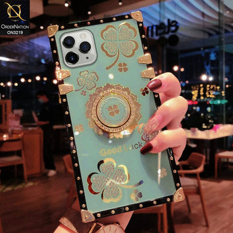 iPhone 11 Pro Max Cover - Cyan - Square Bling Diamond Glitter Soft TPU Trunk Case with Ring Holder