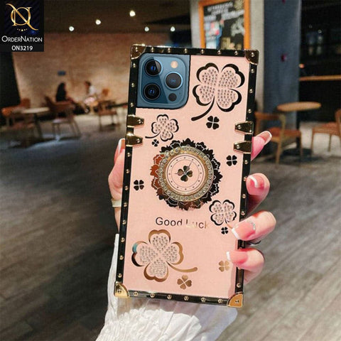 iPhone 12 Pro Max Cover - Pink - Square Bling Diamond Glitter Soft TPU Trunk Case with Ring Holder