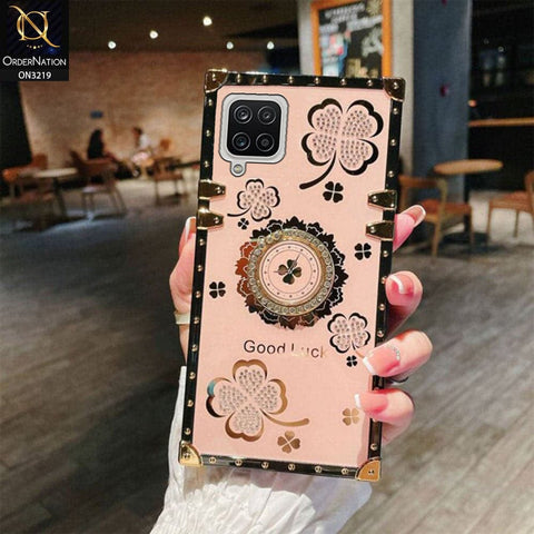 Samsung Galaxy A12 Cover - Pink - Square Bling Diamond Glitter Soft TPU Trunk Case with Ring Holder