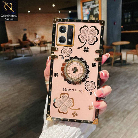 Oppo Reno 7 4G Cover - Pink - Square Bling Diamond Glitter Soft TPU Trunk Case with Ring Holder