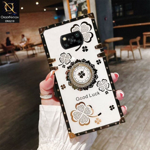 Xiaomi Poco X3 Pro Cover - Ash White - Square Bling Diamond Glitter Soft TPU Trunk Case with Ring Holder