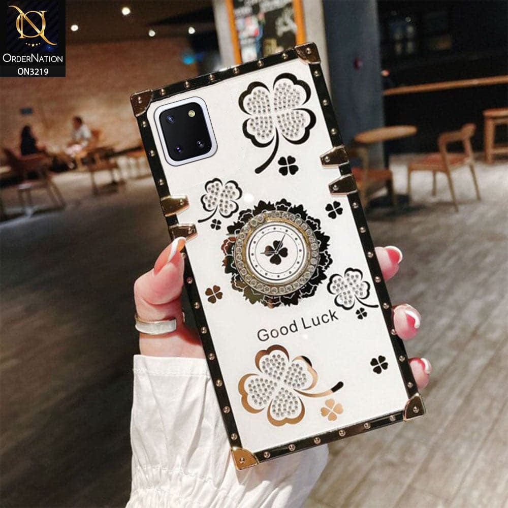 Samsung Galaxy Note 10 Lite Cover - Ash White - Square Bling Diamond Glitter Soft TPU Trunk Case with Ring Holder