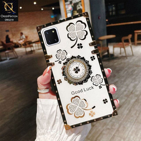 Samsung Galaxy Note 10 Lite Cover - Ash White - Square Bling Diamond Glitter Soft TPU Trunk Case with Ring Holder