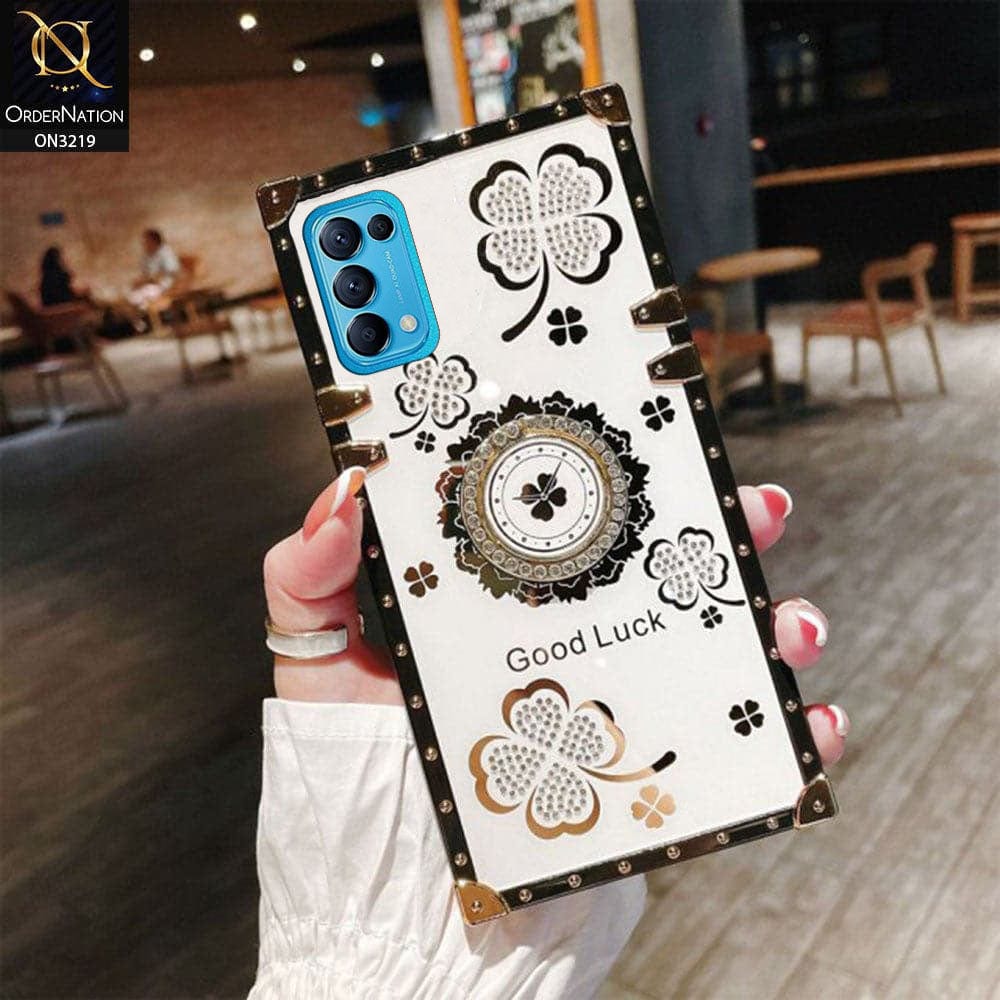 Oppo Reno 5 Pro 5G Cover - Ash White - Square Bling Diamond Glitter Soft TPU Trunk Case with Ring Holder