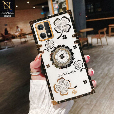 Oppo Reno 7 4G Cover - Ash White - Square Bling Diamond Glitter Soft TPU Trunk Case with Ring Holder