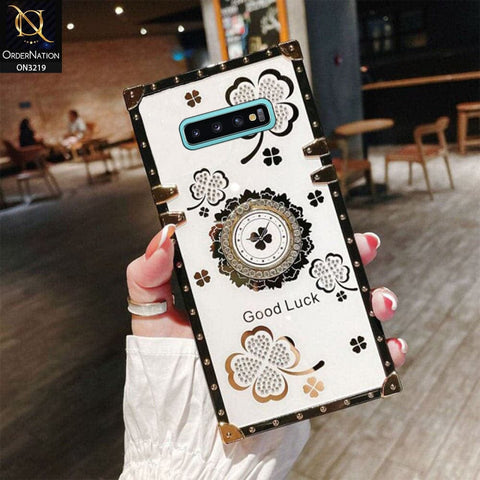 Samsung Galaxy S10 Plus Cover - Ash White - Square Bling Diamond Glitter Soft TPU Trunk Case with Ring Holder