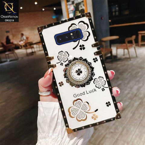 Samsung Galaxy Note 8 Cover - Ash White - Square Bling Diamond Glitter Soft TPU Trunk Case with Ring Holder