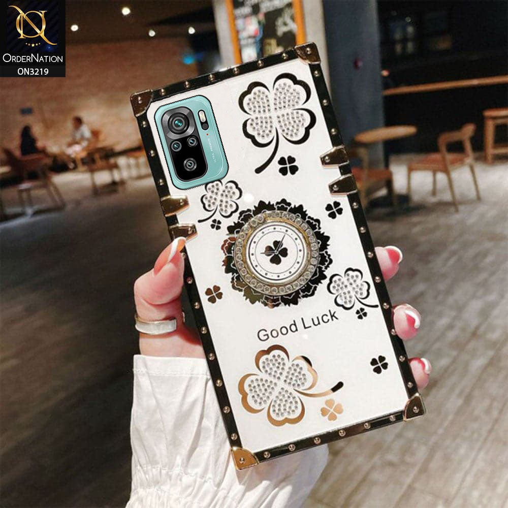 Xiaomi Redmi Note 10S Cover - Ash White - Square Bling Diamond Glitter Soft TPU Trunk Case with Ring Holder
