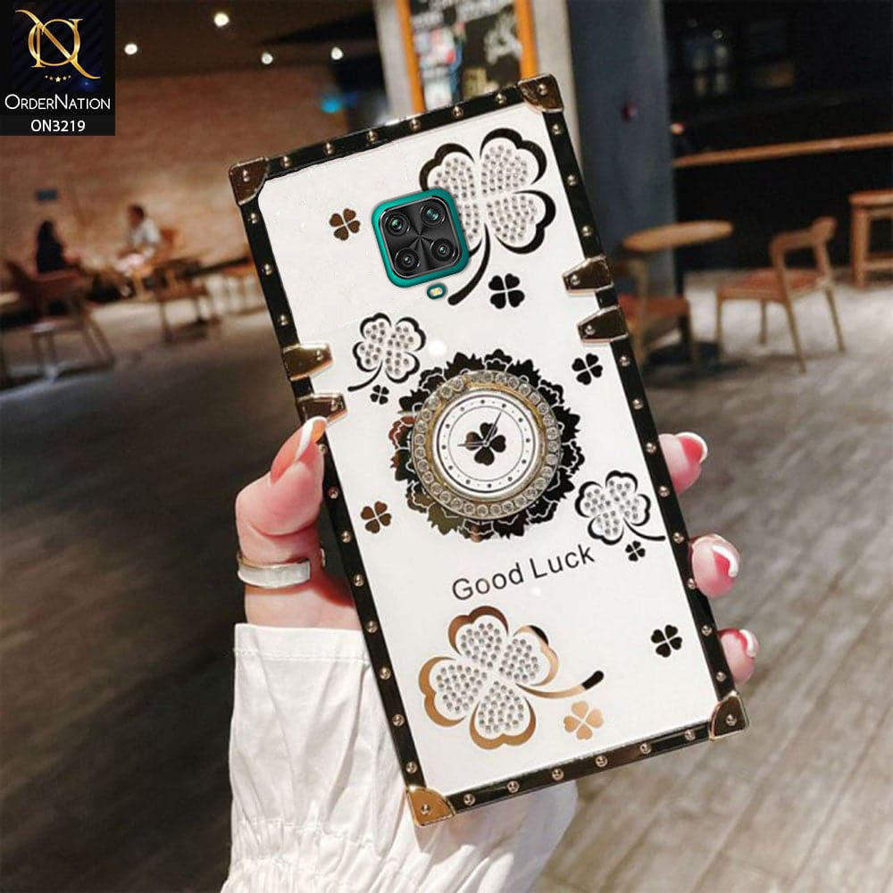Xiaomi Redmi Note 9S Cover - Ash White - Square Bling Diamond Glitter Soft TPU Trunk Case with Ring Holder