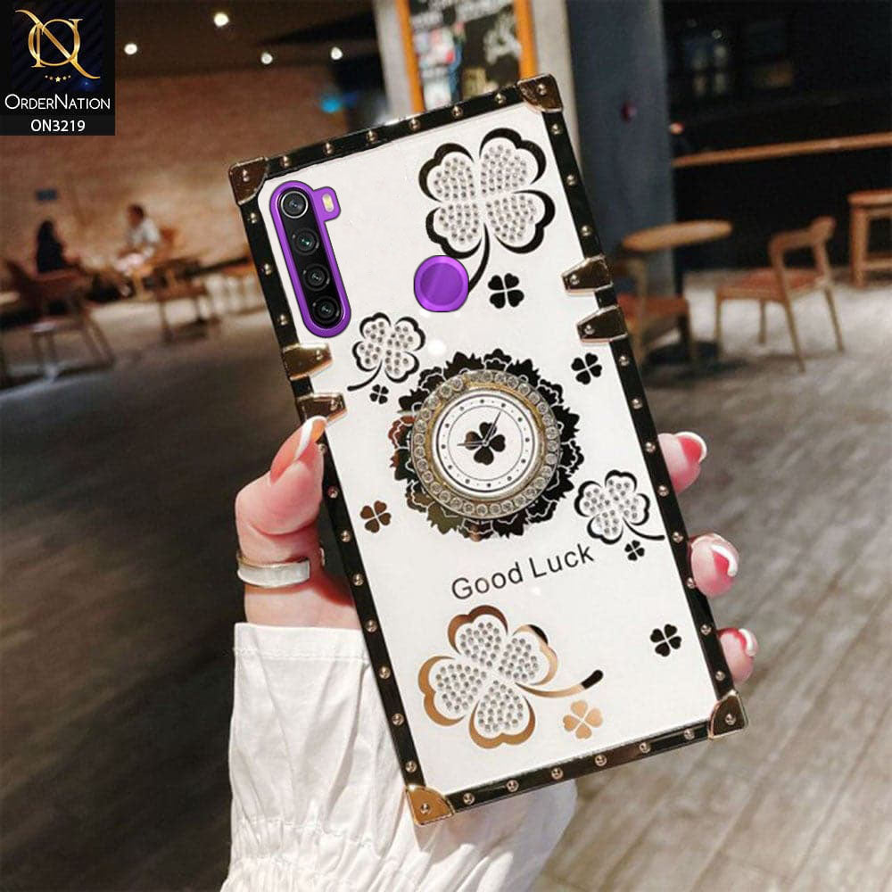 Xiaomi Redmi Note 8 Cover - Ash White - Square Bling Diamond Glitter Soft TPU Trunk Case with Ring Holder