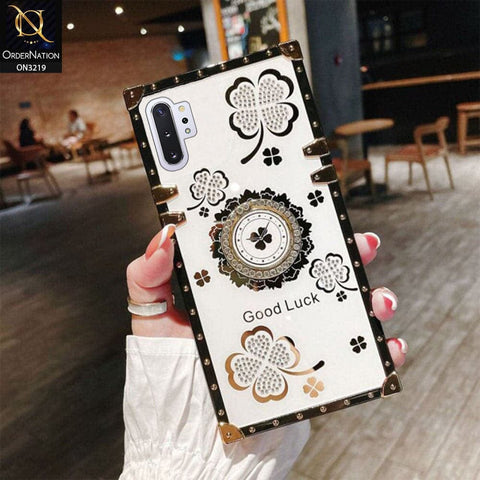 Samsung Galaxy Note 10 Plus Cover - Ash White - Square Bling Diamond Glitter Soft TPU Trunk Case with Ring Holder