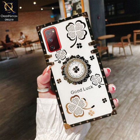 Samsung Galaxy S20 FE Cover - Ash White - Square Bling Diamond Glitter Soft TPU Trunk Case with Ring Holder