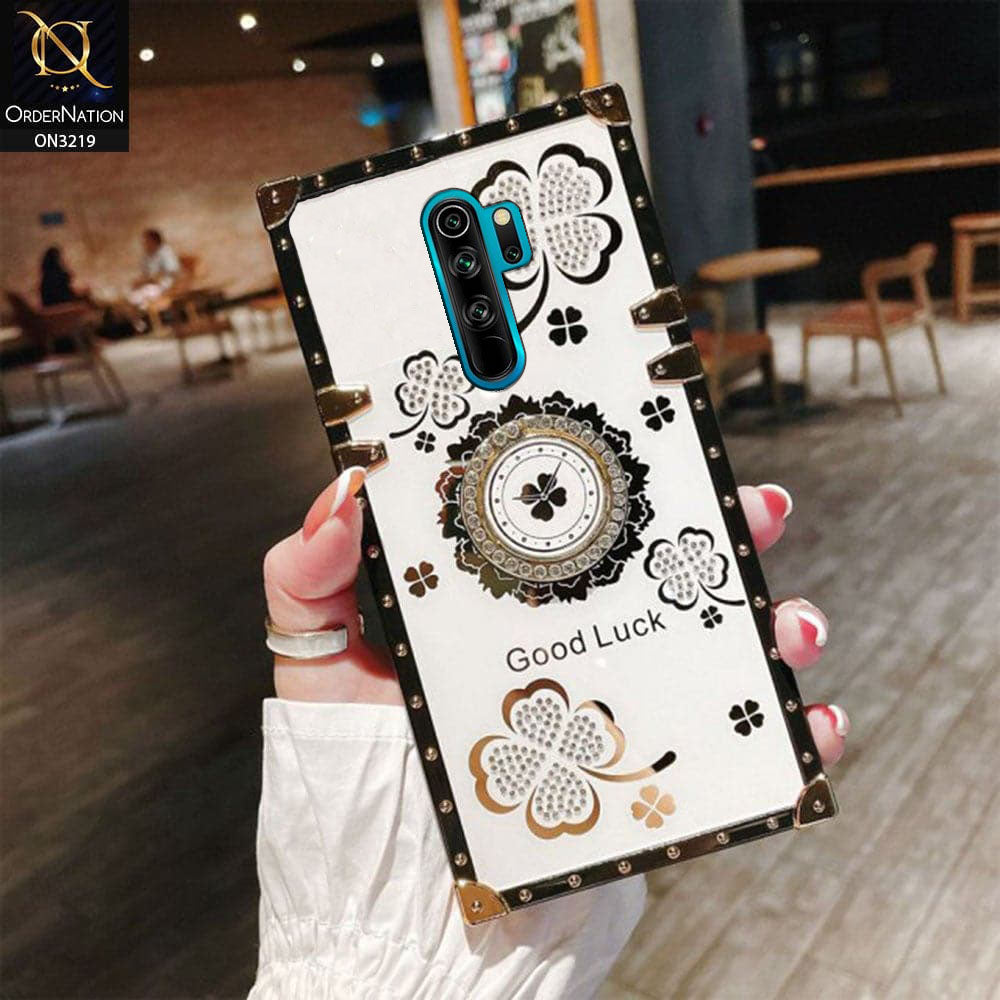 Xiaomi Redmi Note 8 Pro Cover - Ash White - Square Bling Diamond Glitter Soft TPU Trunk Case with Ring Holder