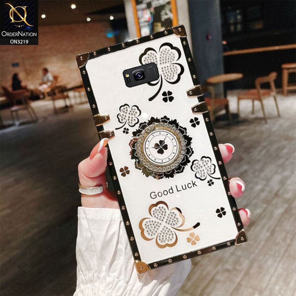 Samsung Galaxy S8 Plus Cover - Ash White - Square Bling Diamond Glitter Soft TPU Trunk Case with Ring Holder