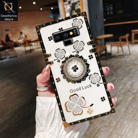 Samsung Galaxy Note 9 Cover - Ash White - Square Bling Diamond Glitter Soft TPU Trunk Case with Ring Holder