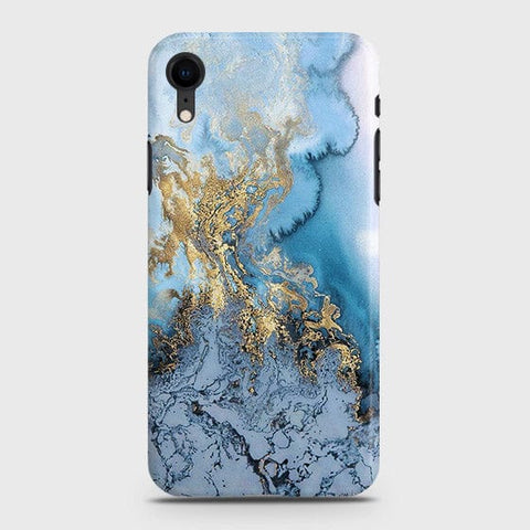iPhone XR - Trendy Golden & Blue Ocean Marble Printed Hard Case with Life Time Colors Guarantee