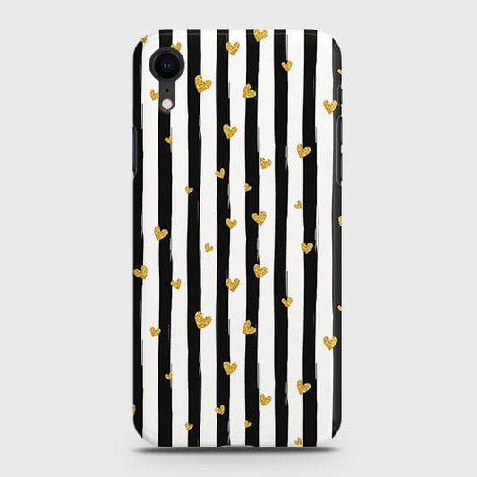 iPhone XR - Trendy Black & White Lining With Golden Hearts Printed Hard Case With Life Time Colors GuaranteeB