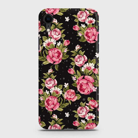 iPhone XR Cover - Trendy Pink Rose Vintage Flowers Printed Hard Case with Life Time Colors Guarantee (Fast Delivery)