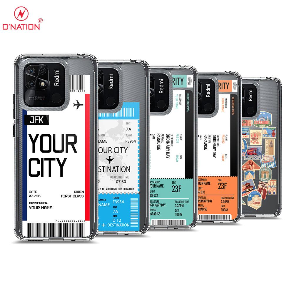 Xiaomi Redmi 10C Cover - Personalised Boarding Pass Ticket Series - 5 Designs - Clear Phone Case - Soft Silicon Borders