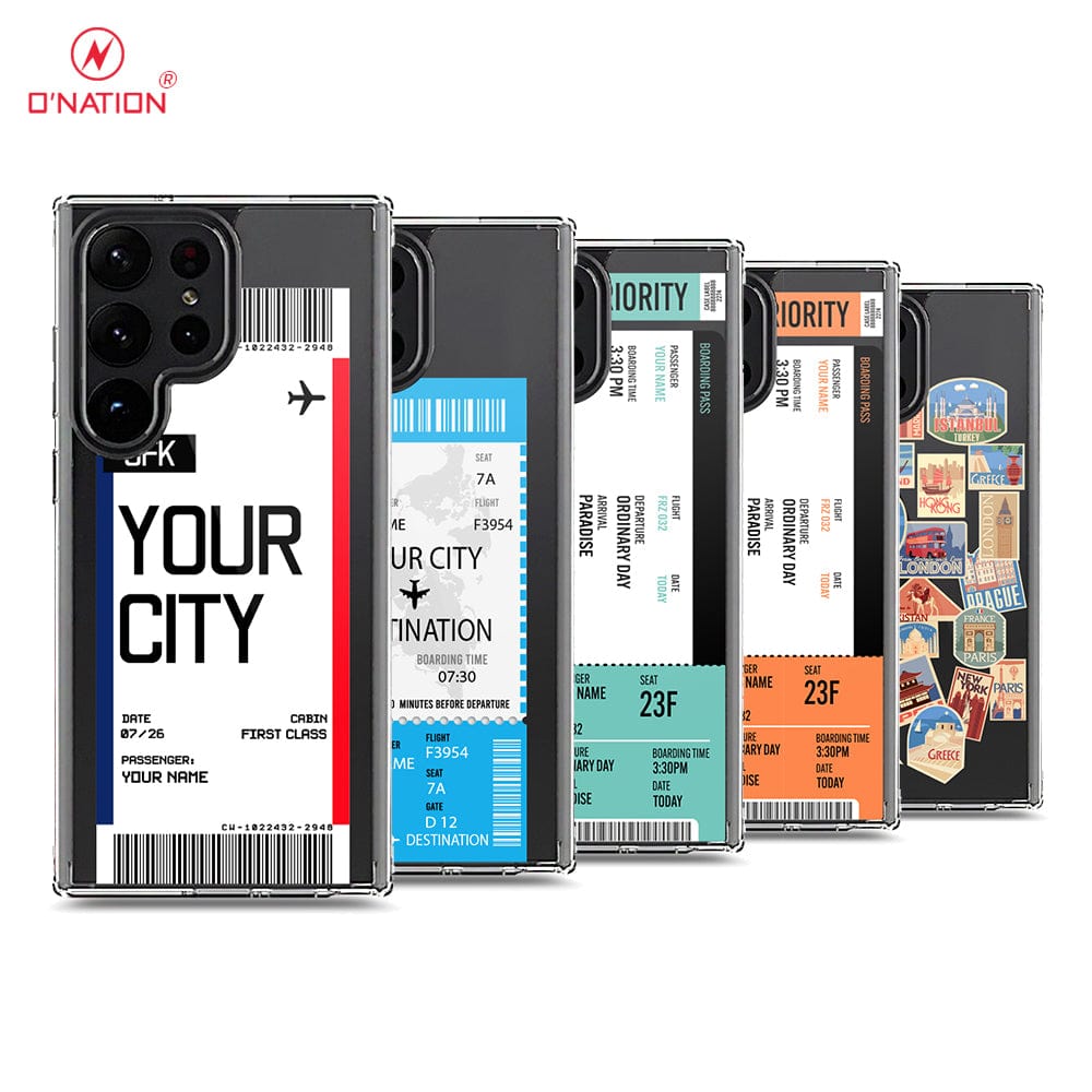 Samsung Galaxy S23 Ultra 5G Cover - Personalised Boarding Pass Ticket Series - 5 Designs - Clear Phone Case - Soft Silicon Borders