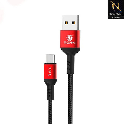 Red - R-420 - Ronin 3.0A Type-C Premium Quality 2 Meter Braided Cable