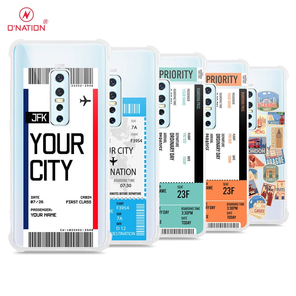 Vivo V17 Pro Cover - Personalised Boarding Pass Ticket Series - 5 Designs - Clear Phone Case - Soft Silicon Borders