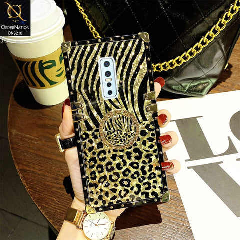 Vivo V17 Pro Cover - Design1 - Trendy Stripes Pattern Golden Square Case With Matching Bling Ring Holder