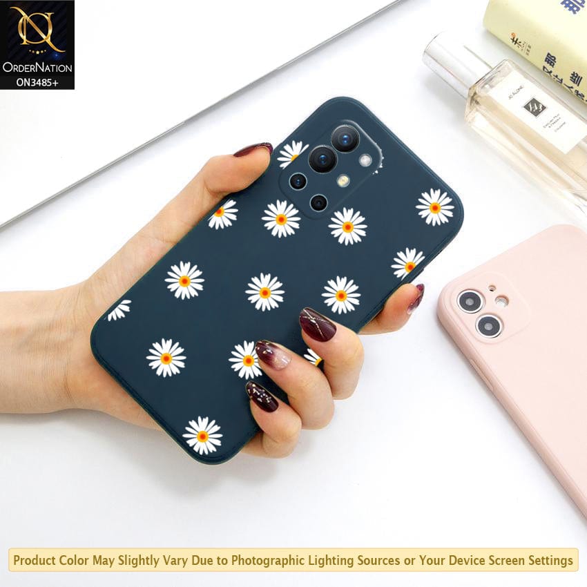 OnePlus 9R Cover - Blue - ONation Daisy Series - HQ Liquid Silicone Elegant Colors Camera Protection Soft Case ( Fast Delivery )