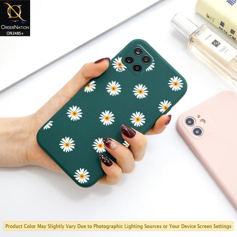 Samsung Galaxy A12 Nacho Cover - Dark Green - ONation Daisy Series - HQ Liquid Silicone Elegant Colors Camera Protection Soft Case