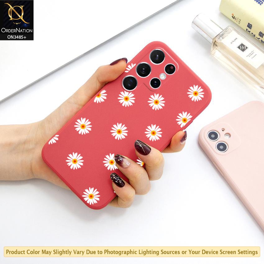 Samsung Galaxy S21 Ultra 5G Cover - ONation Daisy Series - HQ Liquid Silicone Elegant Colors Camera Protection Soft Case