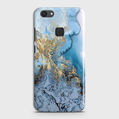vivo V7 Plus Cover - Trendy Golden & Blue Ocean Marble Printed Hard Case with Life Time Colors Guarantee