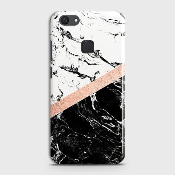 vivo V7 Plus Cover - Black & White Marble With Chic RoseGold Strip Case with Life Time Colors Guarantee